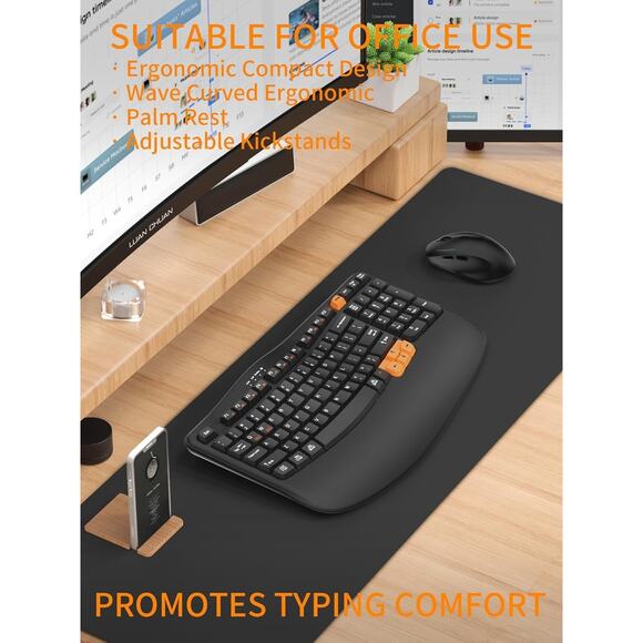 RECCAZR Ergonomic Wireless Keyboard with Wrist Rest, Wave Keys for Comfortable N - Picture 3 of 7